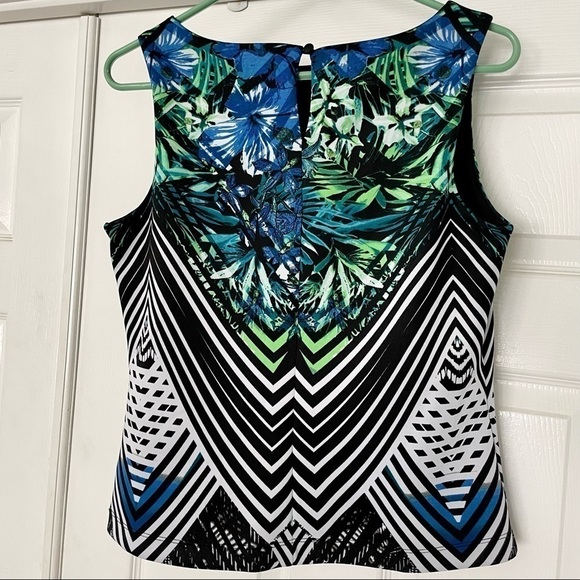 𝅺bisou Bisou Michele Bohbot Sleeveless Top Flowers and Geometric Smart Casual - Picture 3 of 5